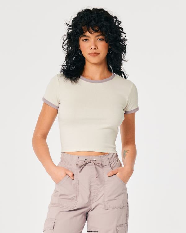 t-shirt bébé en coton femmes crème Hollister hauts RRRJX231