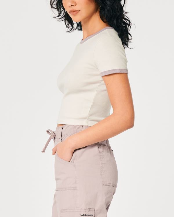 t-shirt bébé en coton femmes crème Hollister hauts RRRJX231