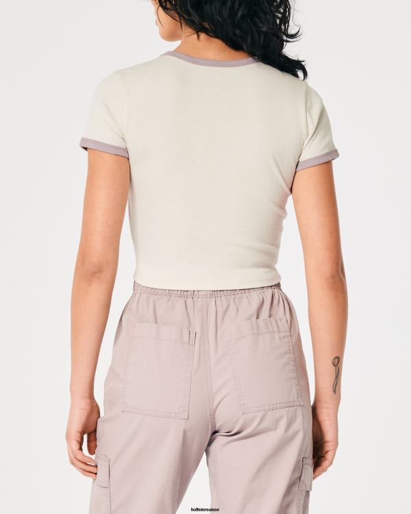 t-shirt bébé en coton femmes crème Hollister hauts RRRJX231