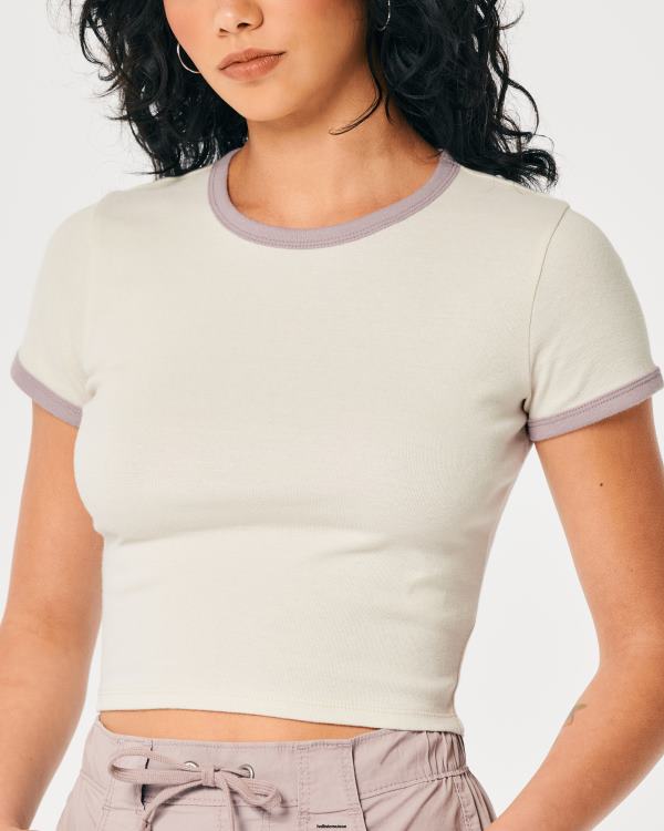 t-shirt bébé en coton femmes crème Hollister hauts RRRJX231