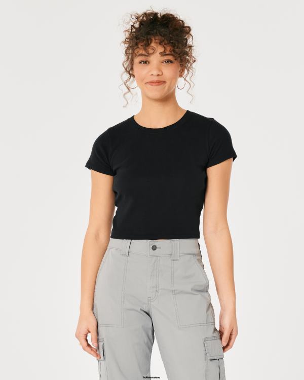 t-shirt bébé en coton femmes noir Hollister hauts RRRJX3
