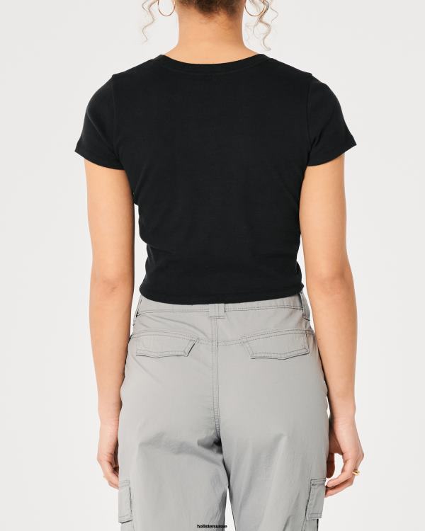 t-shirt bébé en coton femmes noir Hollister hauts RRRJX3