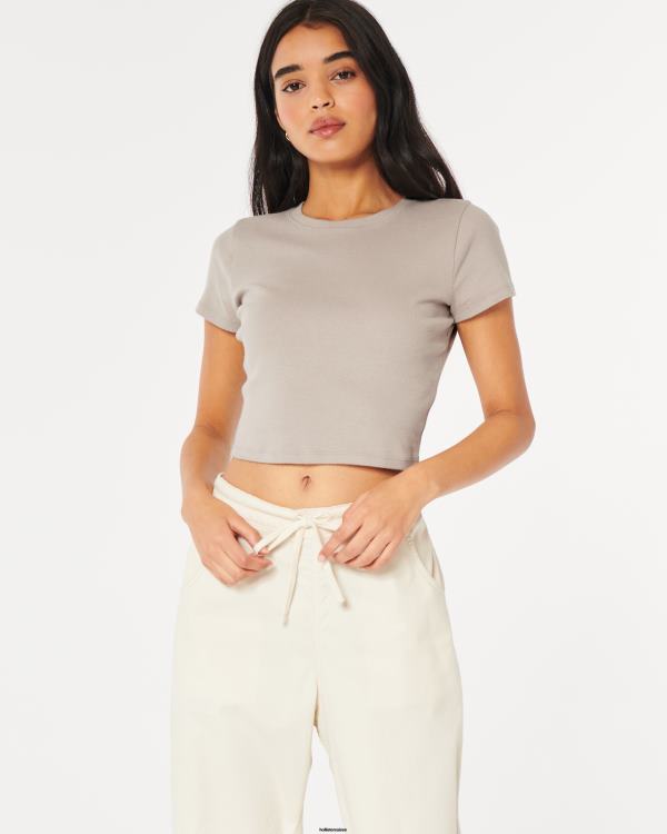 t-shirt bébé en coton femmes taupe Hollister hauts RRRJX13