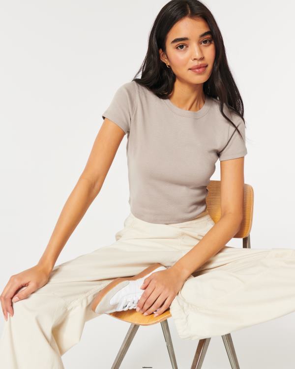 t-shirt bébé en coton femmes taupe Hollister hauts RRRJX13