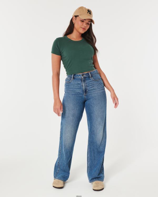 t-shirt bébé en coton femmes vert Hollister hauts RRRJX7