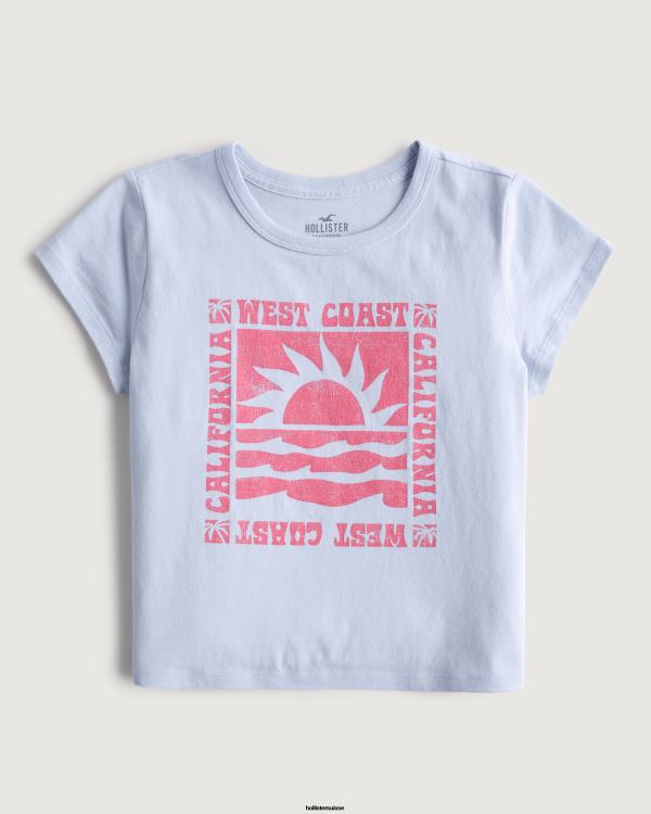 t-shirt bébé graphique californien décontracté femmes bleu clair Hollister hauts RRRJX349