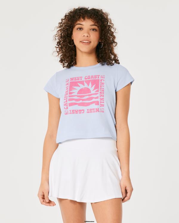 t-shirt bébé graphique californien décontracté femmes bleu clair Hollister hauts RRRJX349