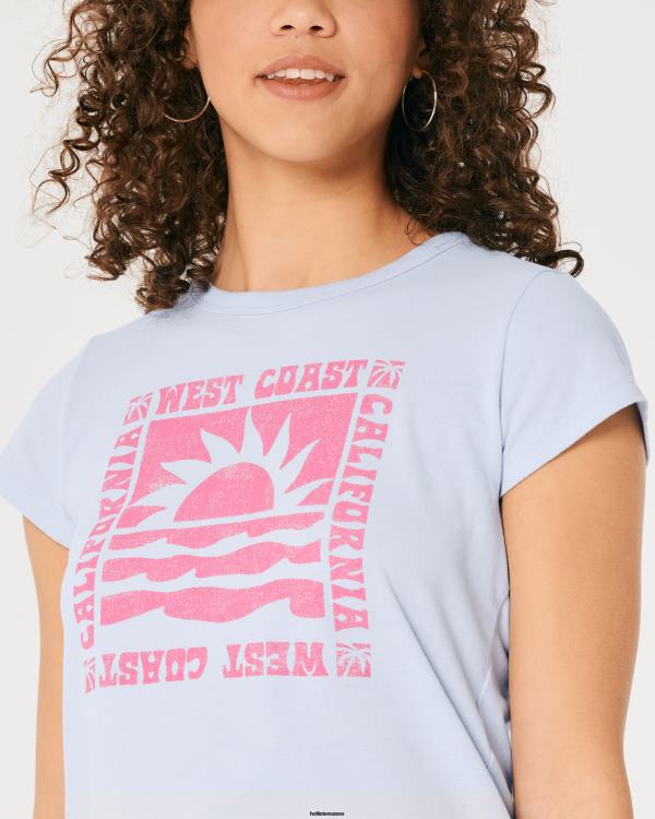 t-shirt bébé graphique californien décontracté femmes bleu clair Hollister hauts RRRJX349