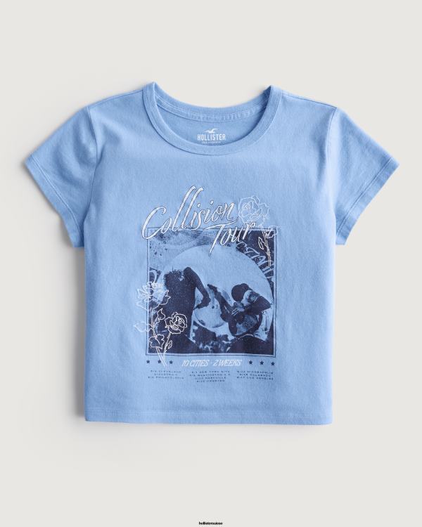 t-shirt bébé graphique concert décontracté femmes bleu clair Hollister hauts RRRJX336