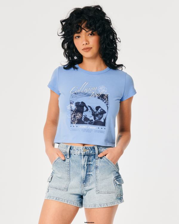 t-shirt bébé graphique concert décontracté femmes bleu clair Hollister hauts RRRJX336