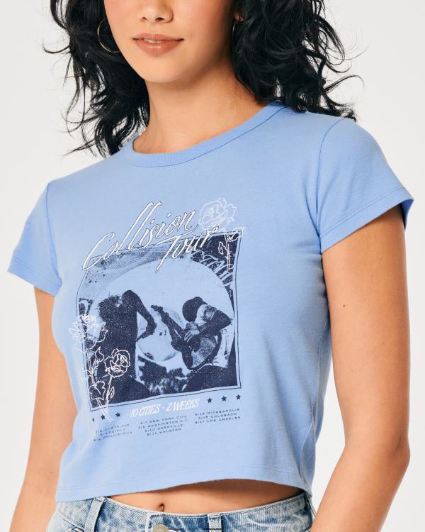 t-shirt bébé graphique concert décontracté femmes bleu clair Hollister hauts RRRJX336