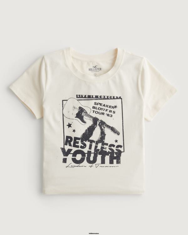 t-shirt bébé graphique concert femmes crème Hollister hauts RRRJX144
