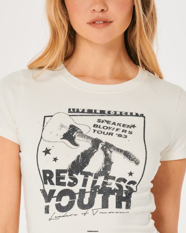 t-shirt bébé graphique concert femmes crème Hollister hauts RRRJX144