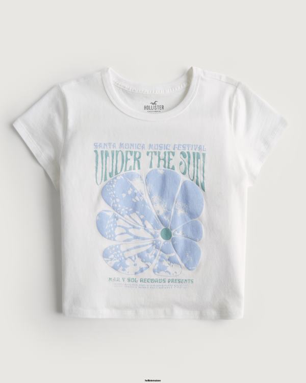 t-shirt bébé graphique décontracté festival de musique rétro femmes blanc rétro Hollister hauts RRRJX242