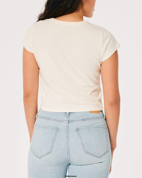 t-shirt bébé graphique décontracté waikiki beach hawaii femmes crème et orange Hollister hauts RRRJX147