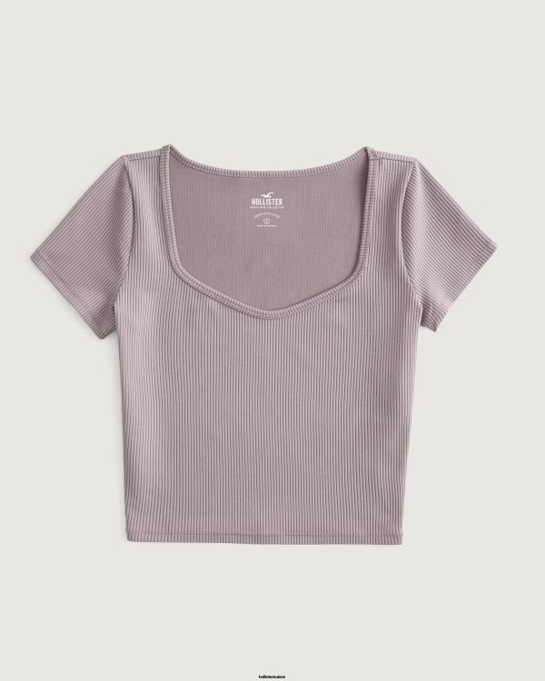 t-shirt chéri en tissu côtelé sans couture femmes gris violet Hollister hauts RRRJX326