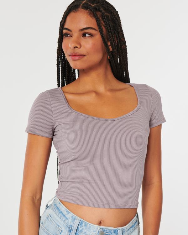 t-shirt chéri en tissu côtelé sans couture femmes gris violet Hollister hauts RRRJX326