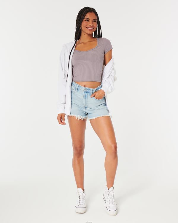 t-shirt chéri en tissu côtelé sans couture femmes gris violet Hollister hauts RRRJX326