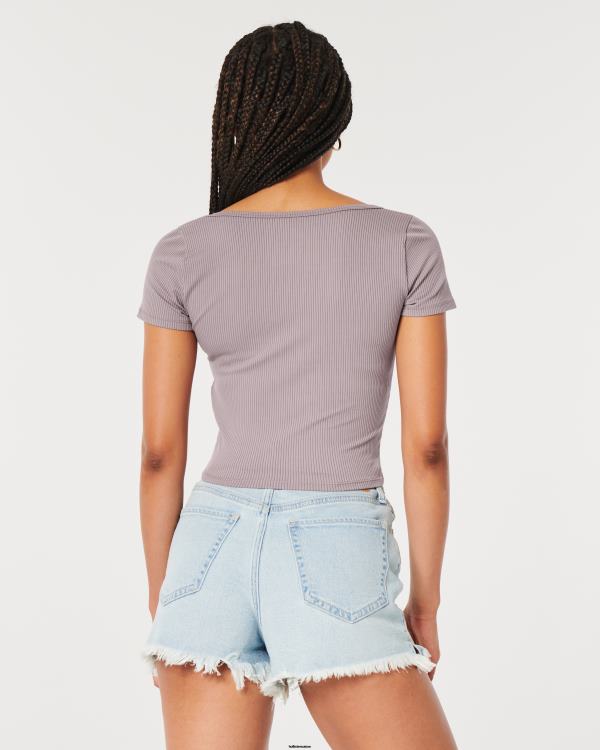 t-shirt chéri en tissu côtelé sans couture femmes gris violet Hollister hauts RRRJX326