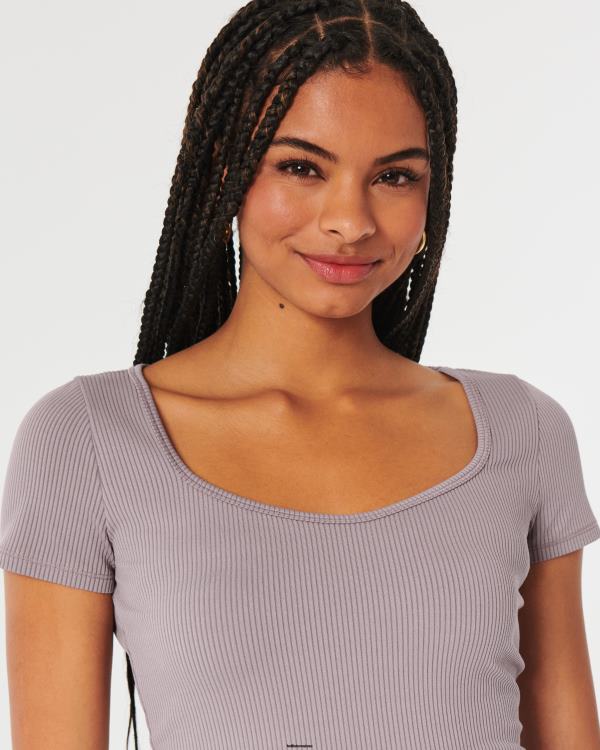 t-shirt chéri en tissu côtelé sans couture femmes gris violet Hollister hauts RRRJX326