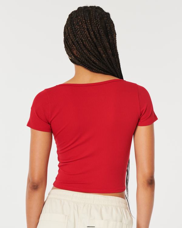 t-shirt chéri en tissu côtelé sans couture femmes rouge Hollister hauts RRRJX316