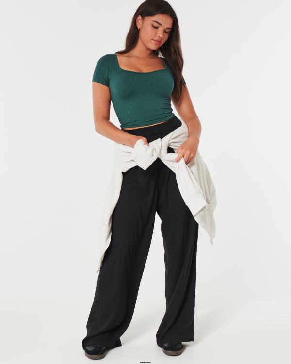 t-shirt chéri en tissu côtelé sans couture femmes vert Hollister hauts RRRJX249