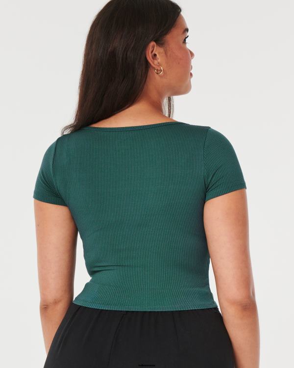 t-shirt chéri en tissu côtelé sans couture femmes vert Hollister hauts RRRJX249