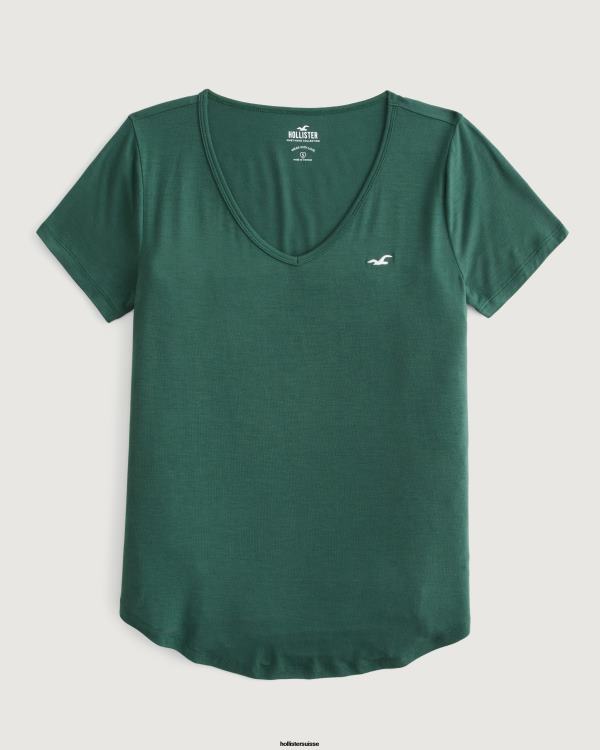 t-shirt à col v easy icon femmes vert foncé Hollister hauts RRRJX69