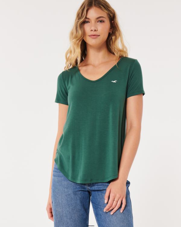 t-shirt à col v easy icon femmes vert foncé Hollister hauts RRRJX69