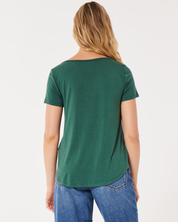 t-shirt à col v easy icon femmes vert foncé Hollister hauts RRRJX69