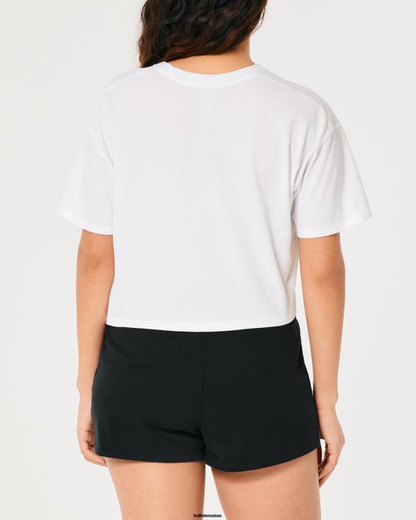 t-shirt court à manches courtes femmes blanc Hollister hauts RRRJX169