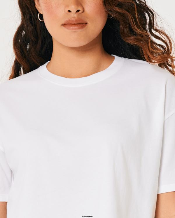 t-shirt court à manches courtes femmes blanc Hollister hauts RRRJX169