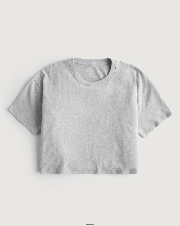 t-shirt court à manches courtes femmes gris chiné clair Hollister hauts RRRJX292