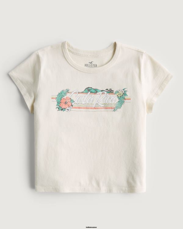 t-shirt décontracté graphique costa rica pour bébé femmes crème Hollister hauts RRRJX359