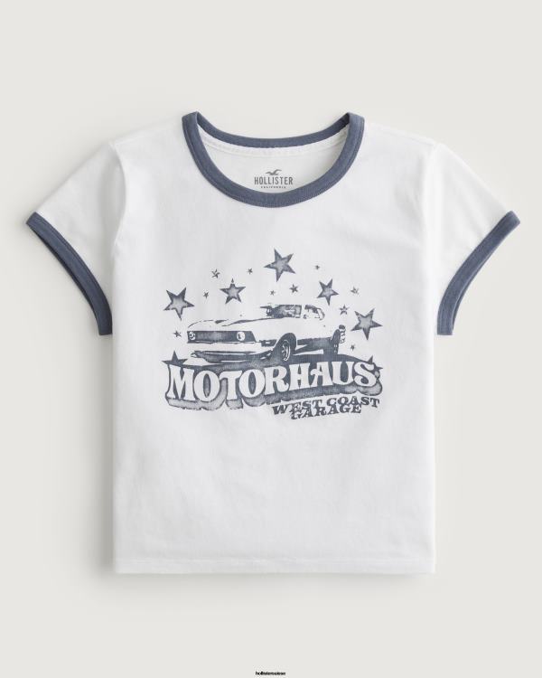 t-shirt décontracté à imprimé motorhaus pour bébé femmes blanc Hollister hauts RRRJX274