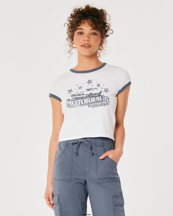 t-shirt décontracté à imprimé motorhaus pour bébé femmes blanc Hollister hauts RRRJX274
