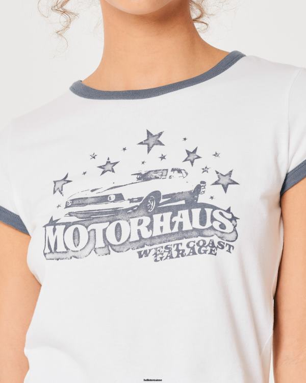 t-shirt décontracté à imprimé motorhaus pour bébé femmes blanc Hollister hauts RRRJX274