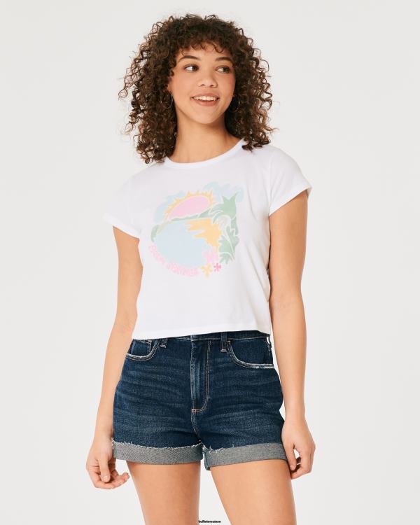 t-shirt décontracté à imprimé palm springs pour bébé femmes blanc et bleu Hollister hauts RRRJX333