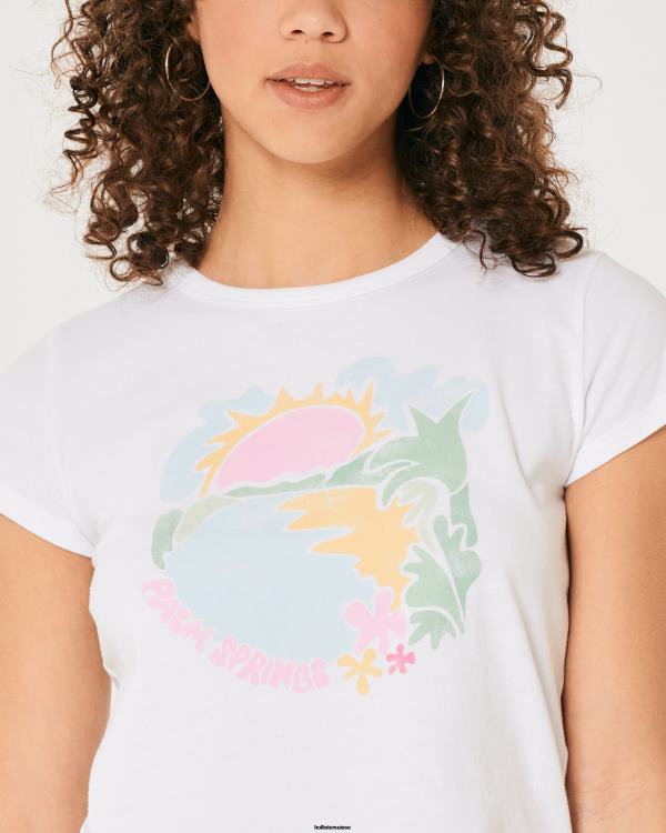 t-shirt décontracté à imprimé palm springs pour bébé femmes blanc et bleu Hollister hauts RRRJX333