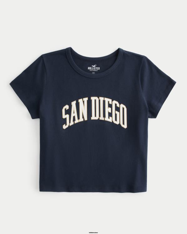 t-shirt décontracté à imprimé san diego pour bébé femmes bleu marine Hollister hauts RRRJX118