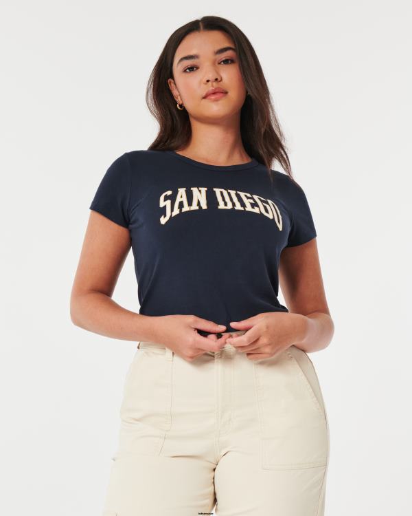 t-shirt décontracté à imprimé san diego pour bébé femmes bleu marine Hollister hauts RRRJX118