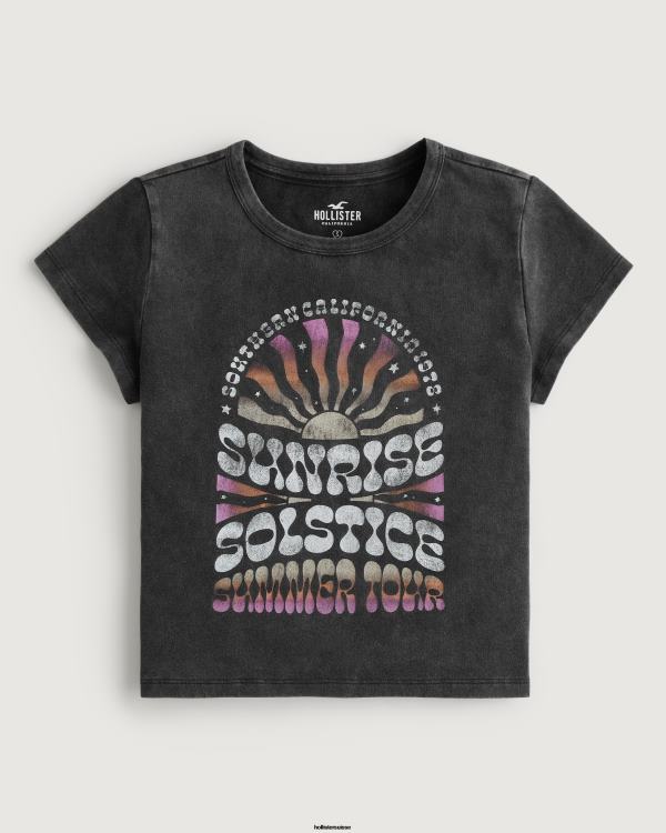 t-shirt décontracté à imprimé solstice du lever du soleil femmes noir lavé Hollister hauts RRRJX347