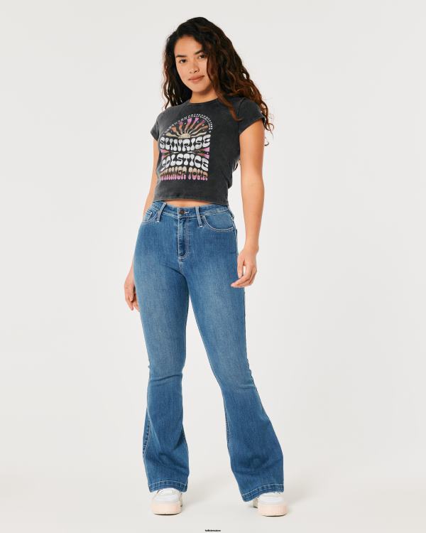 t-shirt décontracté à imprimé solstice du lever du soleil femmes noir lavé Hollister hauts RRRJX347