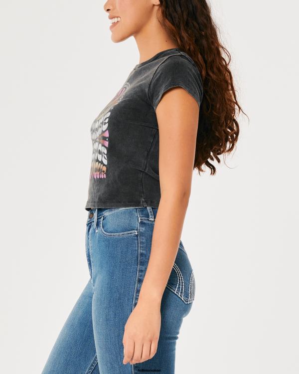 t-shirt décontracté à imprimé solstice du lever du soleil femmes noir lavé Hollister hauts RRRJX347