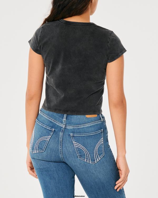 t-shirt décontracté à imprimé solstice du lever du soleil femmes noir lavé Hollister hauts RRRJX347