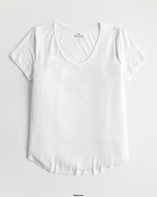 t-shirt easy logo icon à col v femmes blanc Hollister hauts RRRJX143