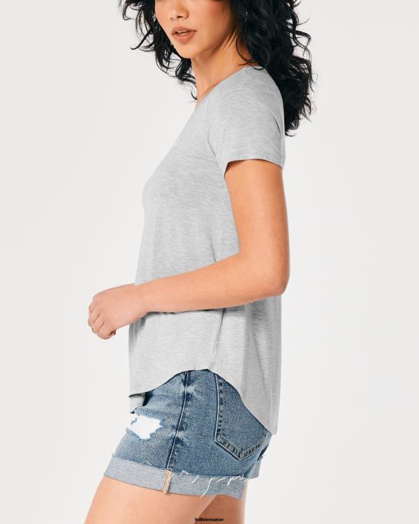 t-shirt easy logo icon à col v femmes gris chiné Hollister hauts RRRJX219