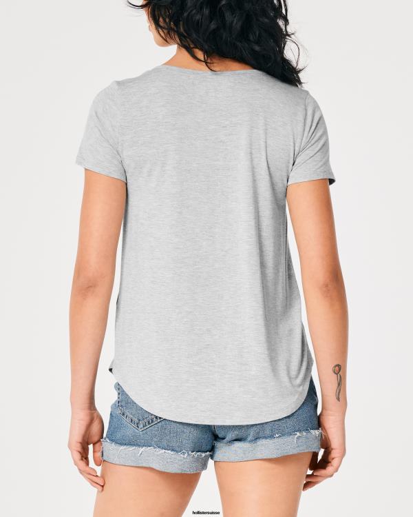 t-shirt easy logo icon à col v femmes gris chiné Hollister hauts RRRJX219