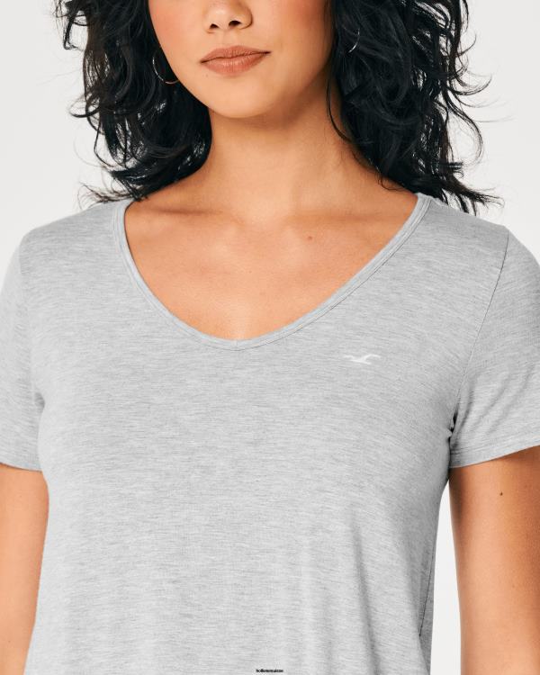 t-shirt easy logo icon à col v femmes gris chiné Hollister hauts RRRJX219