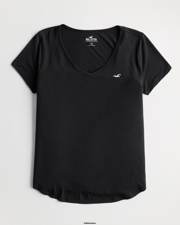 t-shirt easy logo icon à col v femmes noir Hollister hauts RRRJX36